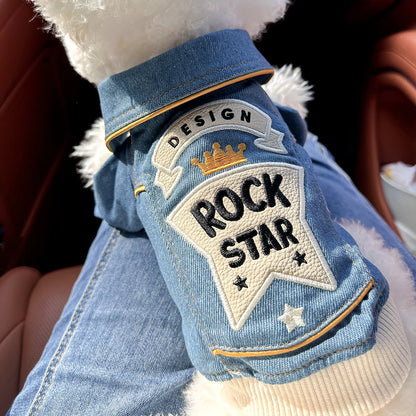 Pet Clothing Dog Cat Clothing Pet Handsome Fashion Cowboy Clothes Washed Vest Coat Collection Rock Denim Clothing Pet Products