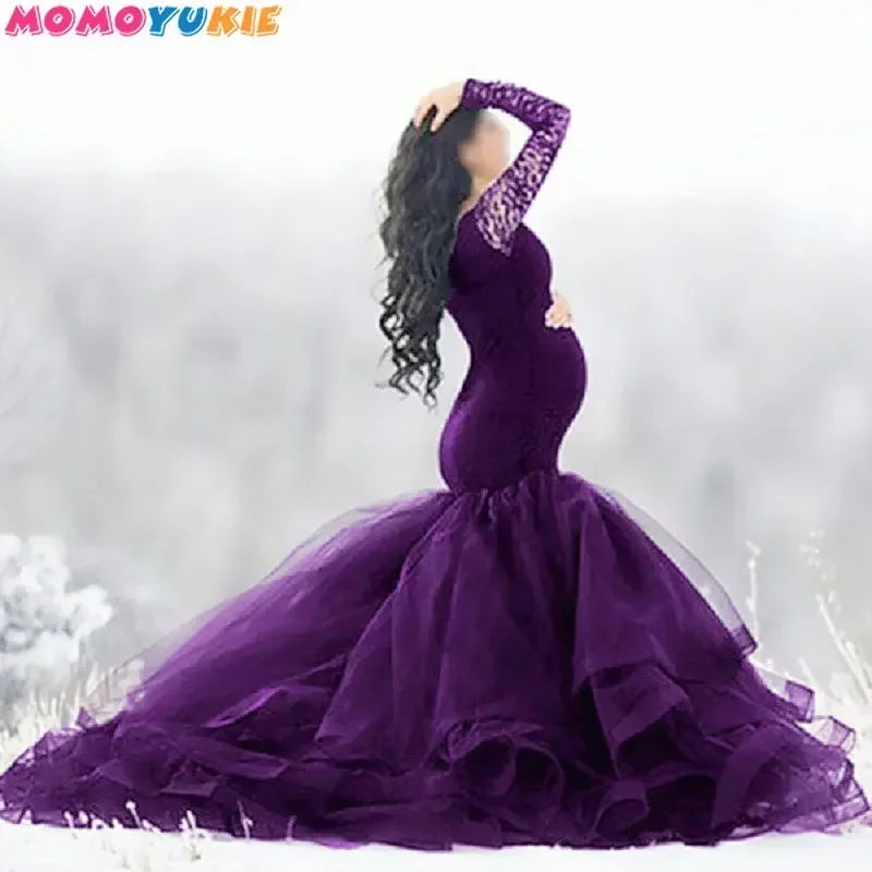 Dress Long Women's Pregnancy Dress Photography Maxi Gown For Pregnant Baby Shower Clothing Sexy Lace Tulle Maternity Photoshoot