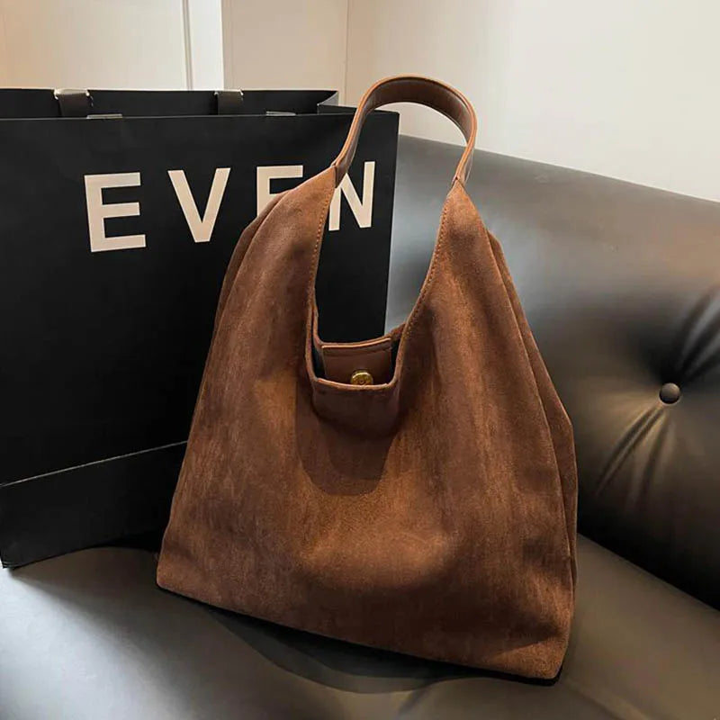Korean Suede Bucket Bag, Women's Casual Commuting Shoulder Tote Bag, Autumn/Winter 2025 New Underarm Set Bag