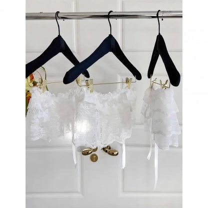 Korean Ins Unique Lace Layered Gauze Skirts Lace Trim A-Line Short Cloth Mini Waist Skirts Harajuku Girl's White Skirts Y2K