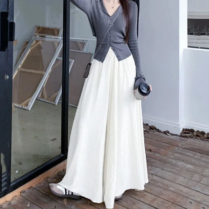 2025 New Women's High Elastic Waist Long Skirts Summer Solid Casual Loose Pleated Maxi Skirt Fashion Streetwear Big Swing Skirts