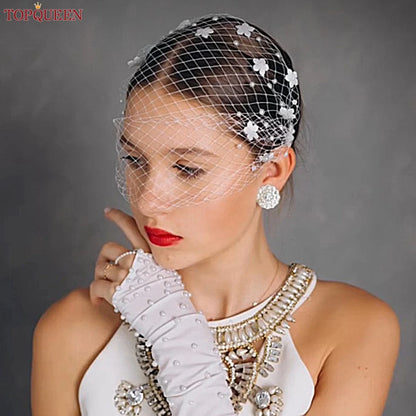 TOPQUEEN VA15 Russian Tulle Cage Veil White Crinoline Face Veil Headband Fascinator Cocktail Hats Bridal Hair Accessories