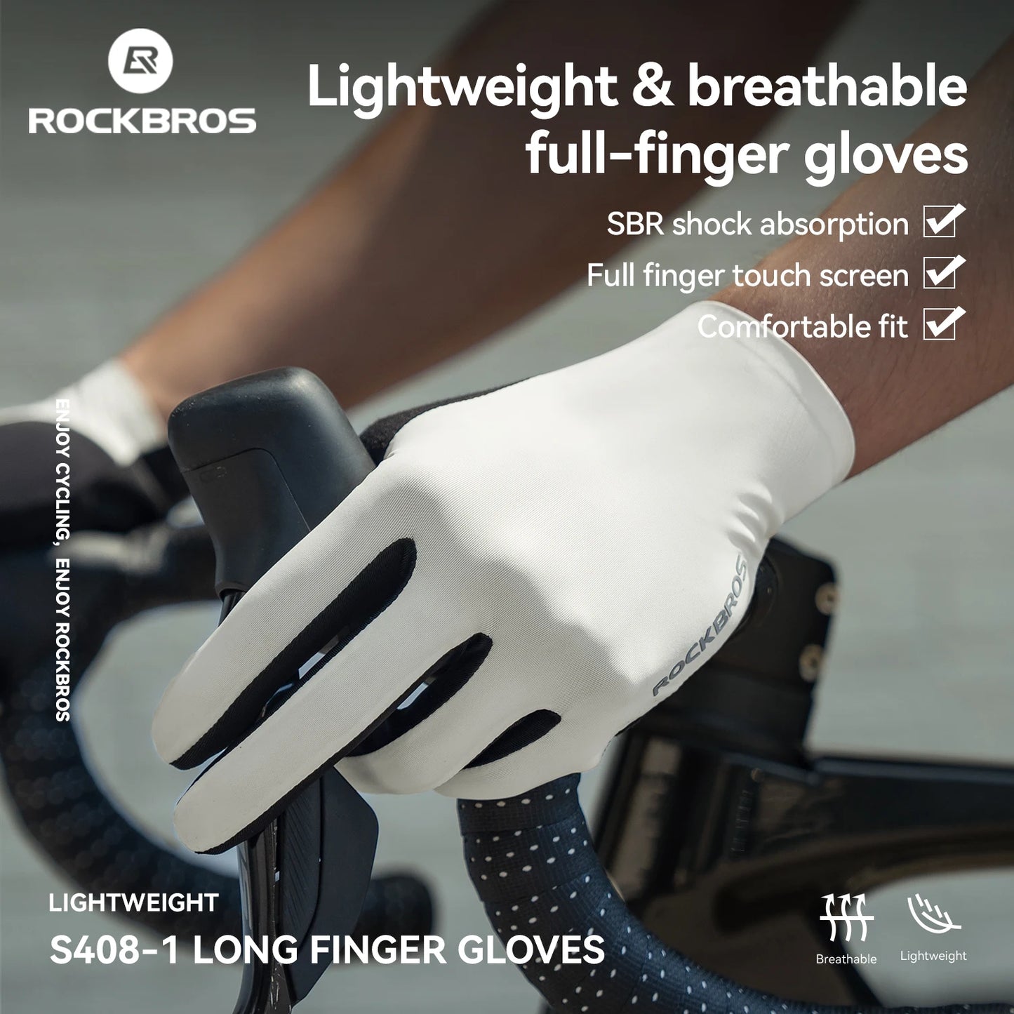 ROCKBROS Spring Summer Cycling Gloves Lightweight Breathable Full Finger Gloves Shock Absorption SBR Pad Anti-slip Sports Gloves