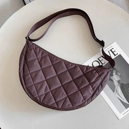 Casual Portable Women's Hobos Crossbody Bag Simple Nylon Ladies Shoulder Bags Quilted Plaid Female Underarm Bag Purse Handbags