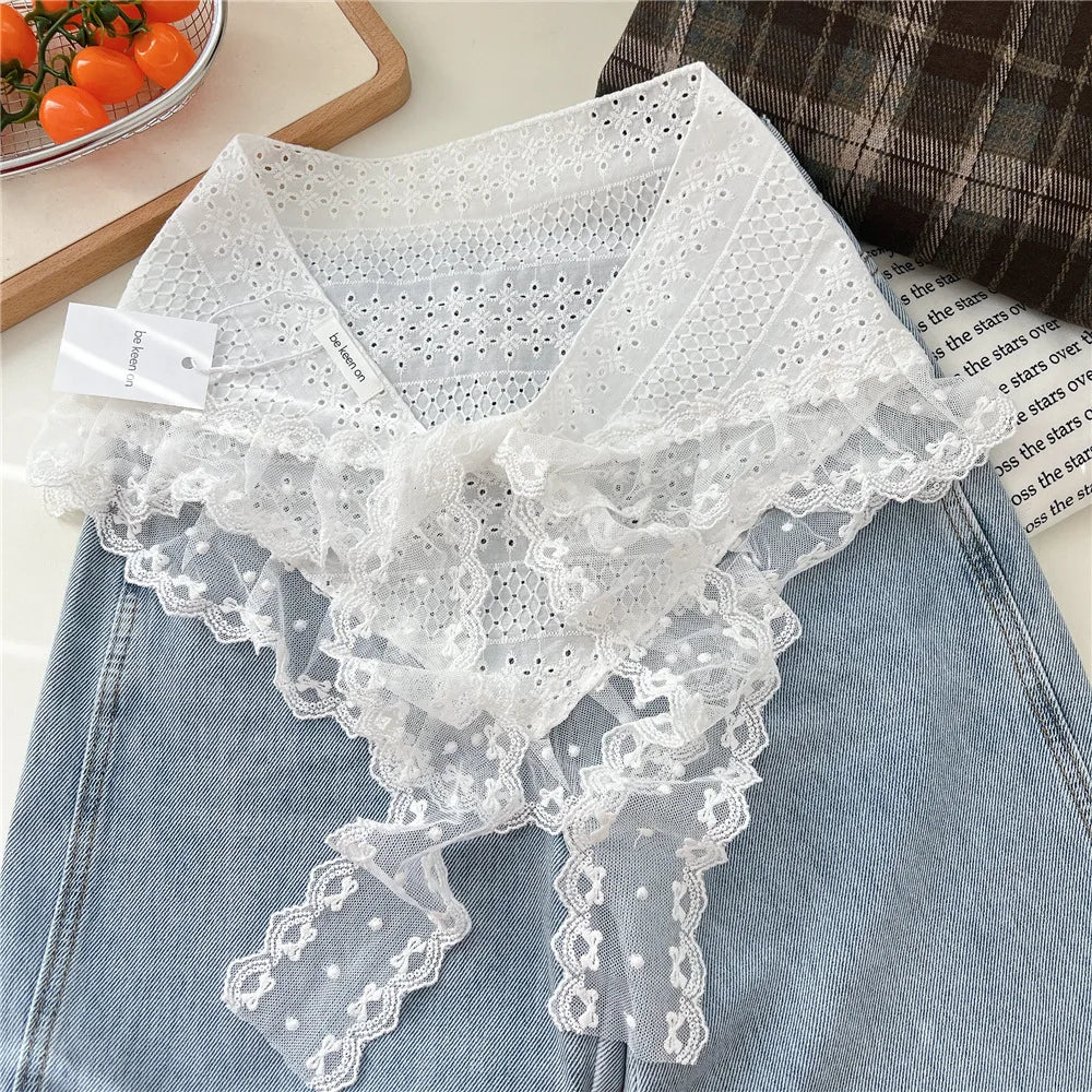 INS Y2K Stylish Lace Embroidery Layered Triangular Types Jeans Pant Matching Half Skirts Fart Curtains All-Match Stacked Skirt