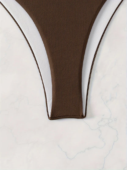 ZTVitality Sexy Brown One Shoulder Bikini Set 2024 New Arrival Padded Bra Swimsuit Women's Swimwear Summer Beachwear Biquini