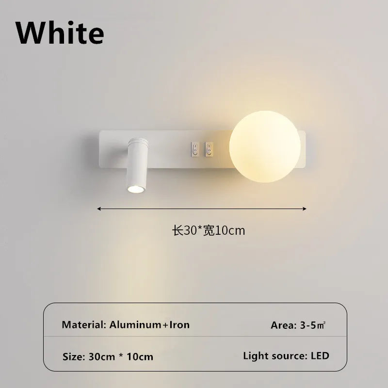 Bedroom Bedhead Reading Light Creative Minimalist LED with Switch Hotel Rooms Study Living Room Background Wall Decorative Light