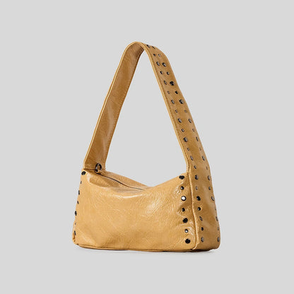 Vintage Rivet Women Shoulder Bags Motorcycle Style Underarm Bag Luxury Soft Pu Leather Crossbody Bag Retro Trend Handbags 2025