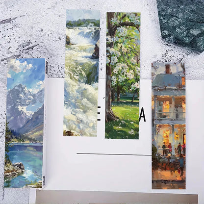 30PCS Oil painting landscape bookmark Room Laptop Background Wall Decor Luggage Aesthetic Decorations Art Picture Card bookmark