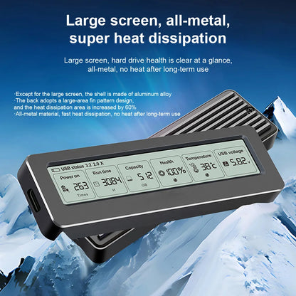 M.2 NVME/NGFF Dual Protocol SSD Enclosure Visual Smart SSD Case Health Detection USB 3.2 Gen 2 10Gbps Aluminum Alloy PCI-E Shell