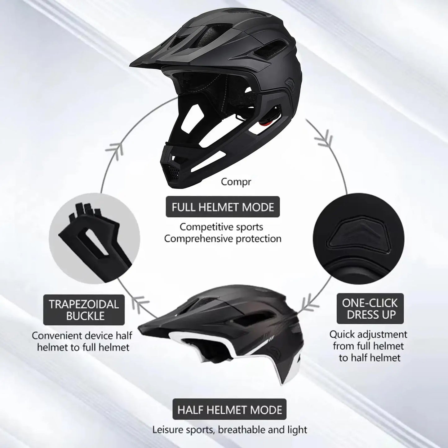 Bike Helmet Bicycle Mountain Bike Helmet Full Face Detachable One-piece Motorcycle Riding Safety Helmet Head Protection