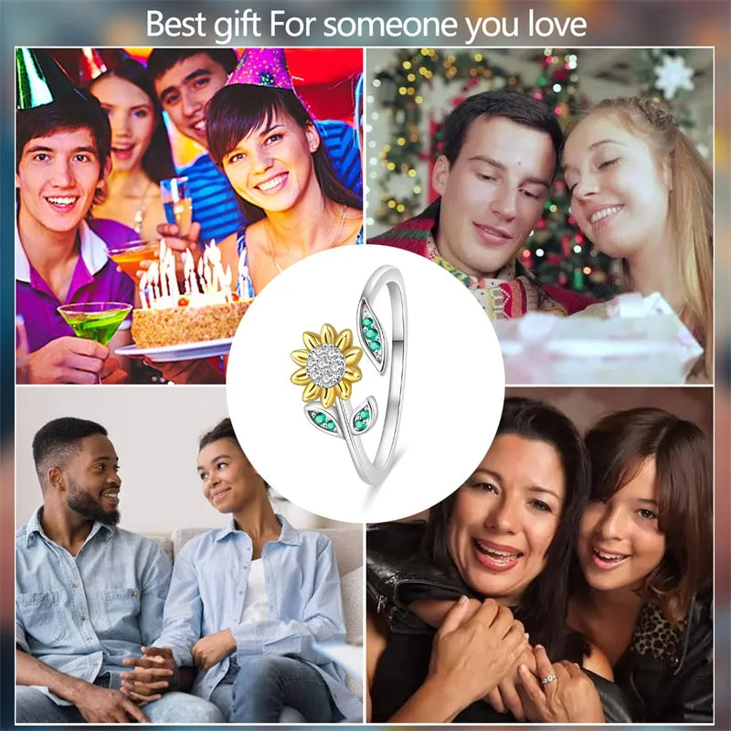2026 New Original 925 Sterling Silver Shining Sunflower Ring For Women Fit Wedding Party Jewelry Gifts
