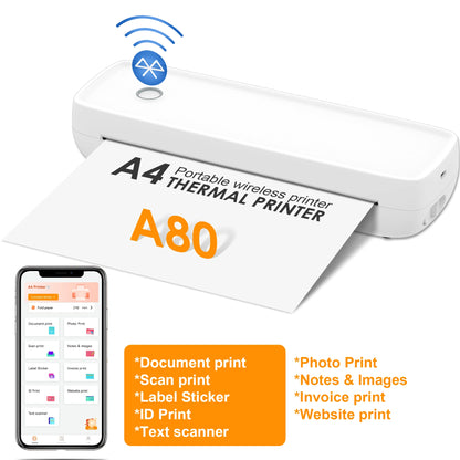 Portable Small Wireless Printer, Supports 8.5" x 11" US Letter and A4 Thermal Paper, Compatible with iOS Android and Laptops