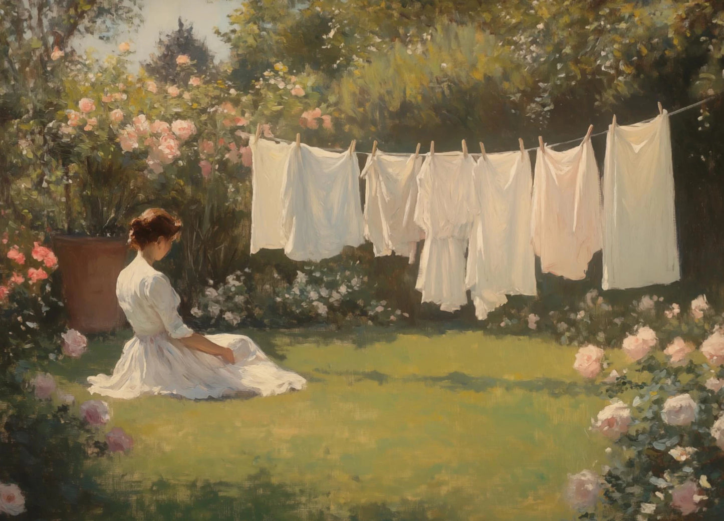 Classic Oil Painting Laundry Room with Clothes Hanging Poster Canvas Art Painting Printing Home Room Wall Pictures Decor Gift