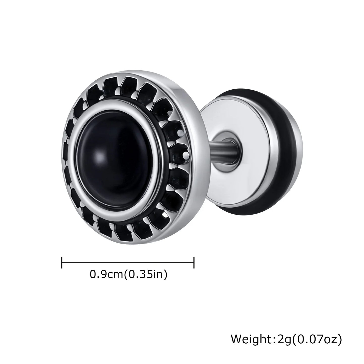 Vnox Vintage Punk Black Zircon Earrings for Men, Hypoallergenic Studs Jewelry, Stainless Steel Earrings 9mm Round Jewelry Gifts