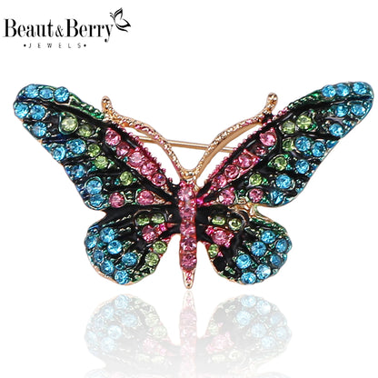 Beaut&Berry Trendy Shiny Rhinestone Butterfly Brooches for Women Unisex Insect Pins Casual Party Accessories New Gifts Friends