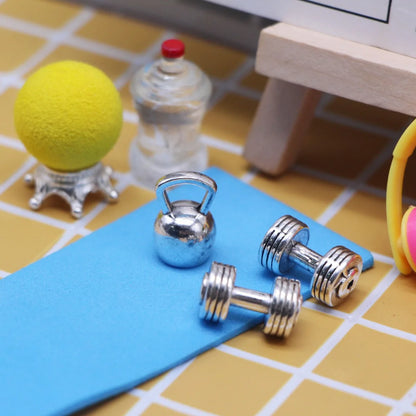 Dollhouse Mini Sports Equipment Model BJD Doll Miniature Gym Scene Decor Accessories Simulation Alloy Dumbbell Mini Yoga Mat