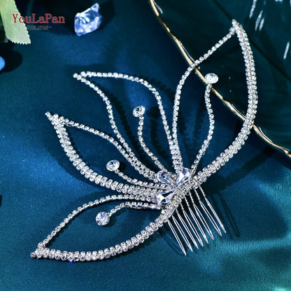YouLaPan Crystal Leaves Hair Comb Bridal Wedding Hair Accessories Handmade Fashion Woman Rhinestone Flower Headwear HP621