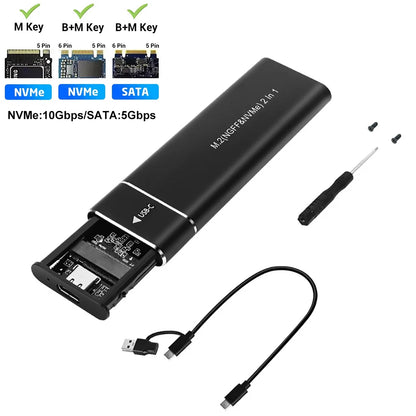 M2 SSD Case Dual Protocol M.2 NVME SATA External Enclosure M.2 to USB3.1 Type C SSD Adapter for NVME PCIE NGFF SATA SSD Disk Box