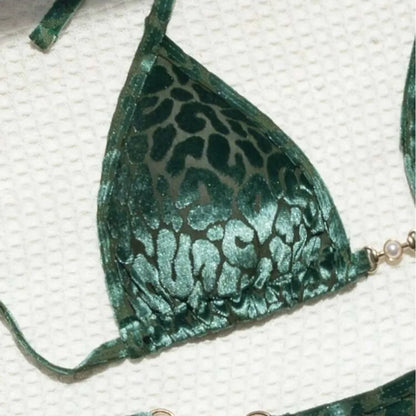 Sexy Leopard Velvet Bikini Mini Micro Thong Bikinis Women Swimwear Female Swimsuit Two-piece Bikini Set Halter Bathing Suit Swim