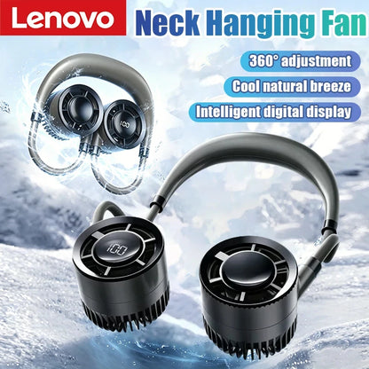 Lenovo Digital Display Neck Fan Rechargeable 5000mAh Portable Wearable Cooling Air Cooler USB Fan Outdoor Sports Travel 2026
