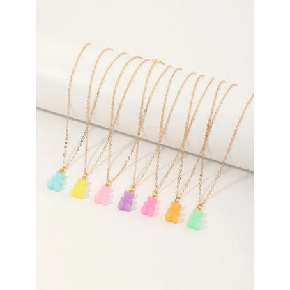 7pcs Cute Girls‘ Bear Charm Necklace Set, Sweet Dainty Jewelry for Daily Wear & Gifting