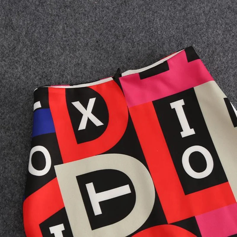 New Spring and Summer Women's Splicing Contrast Color High Waist Skinny Bag Hip Letter Korean Fashion Casual Commuter Skirt