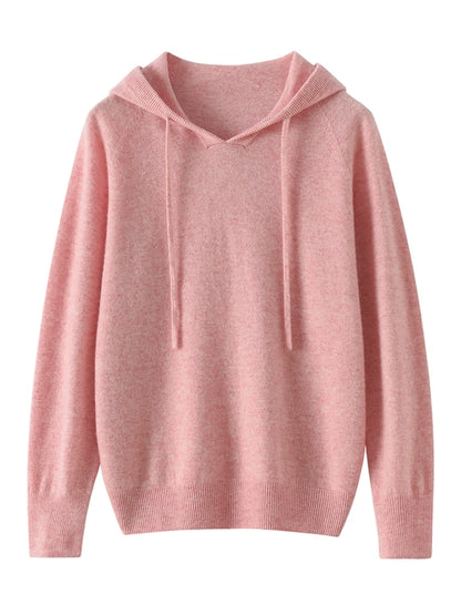ADDONEE Women Cashmere Hooded Pullover Sweater 100% Cashmere Knitwear Spring Autumn Casual Simple Style Hoodie Clothing Tops