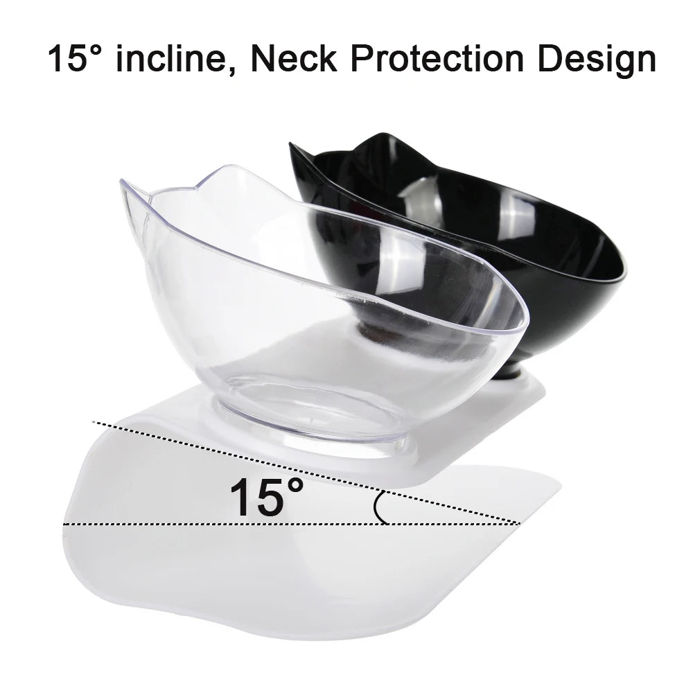 Cute Cat Ear Double Bowls for Cats Food and Water Raised Stand Kitten Feeding Bowl Cervical Protection Anti-Slip Pet Supplies