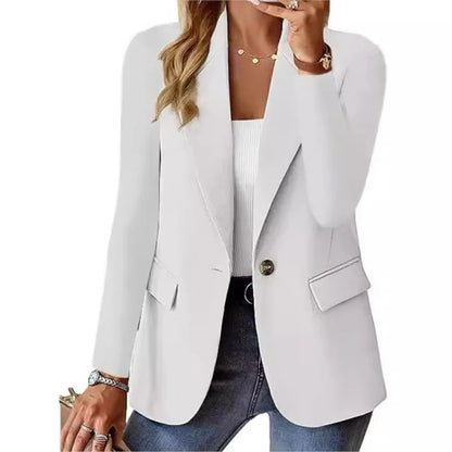 Black White Women's Suat Coat Office Elegant Blazer Soring Fall Casual Long Sleeve Pocket Slim Outerwears Blazer Mujer Women Top