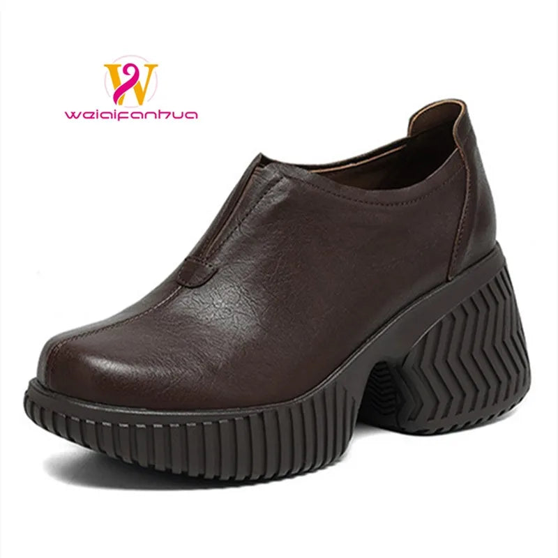 High Heels for Women 2026 New Style Genuine Leather Height-increasing Loafers for Women, Small Leather Shoes, Single Shoes