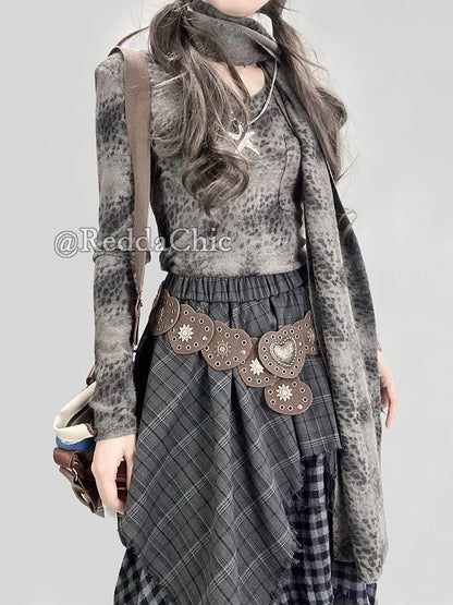 REDDACHiC Big Size Asymmetrical Plaid Skirt Retro Punk Raw Edge Irregular Patchwork Elastic Waist Long Skirt Women Acubi Fashion