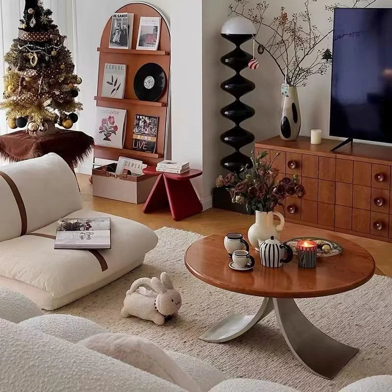 Classical Solid Wood Round Coffee Table Vintage Simple Living Room Low Coffee Tables Creative Luxury Sofa Beside Home Furniture