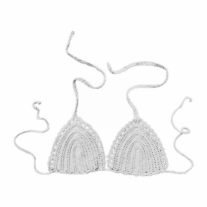 Women's Summer Sexy Bikini Hand Crochet Swimsuit Women Bikini Tops Solid Color Wireless Push Up Bra For Women Micro Bikinis