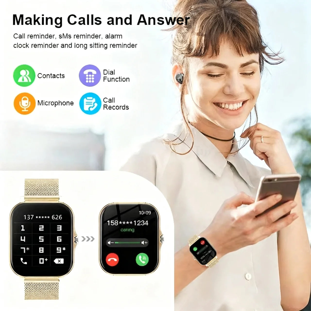 LAXASFIT Smart Watch 1.83 Inch HD Bluetooth Call Voice Assistant DIY Watch Faces Message Notification Fitness Tracker