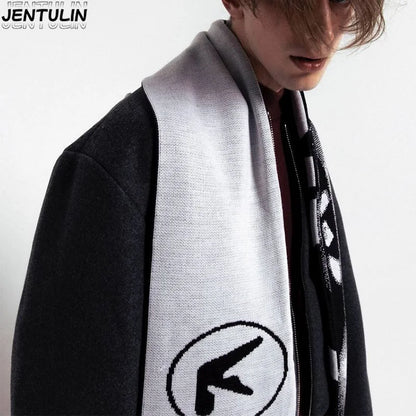 Y2K Aphex Twin creative hip-hop knit scarves warm Pullover oversize men's Streetwear scarves winter scarves apron black tassels