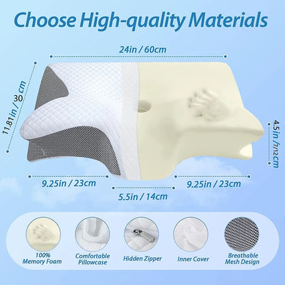 1 Stück Nackenstützkissen aus Memory-Schaum, 2-in-1 ergonomisches orthopädisches Konturkissen gegen Nackenschmerzen, konturiertes Stützkissen, Nackenkissen