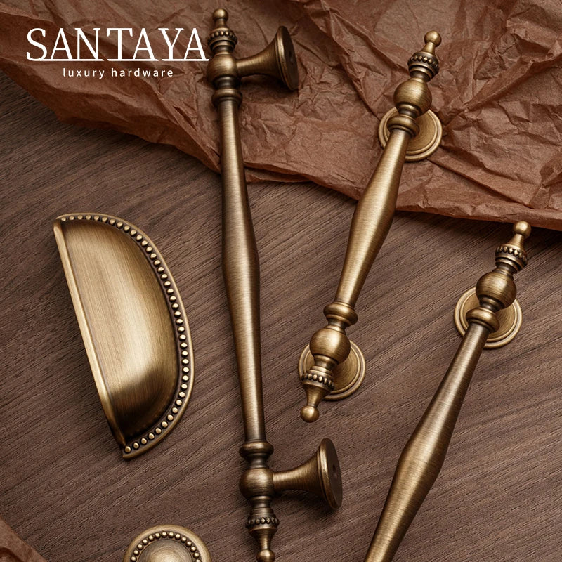 Santaya Bronze Solid Antique Brass Cabinet Handles Wardrobe Pull Cupboard Door Knob Kitchen Cabinet Handles Bronze Pulls