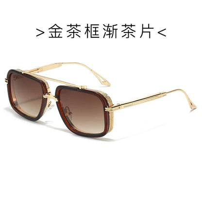Large Square Sunglasses Men Steampunk Style Metal Pilot Sun Glasses Luxury Designer Brand Eyewear Fashion Shades Double Beam