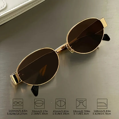 Metallic high-end full-sided oval-shaped sunglasses, a retro, simple and fashionable daily wear item