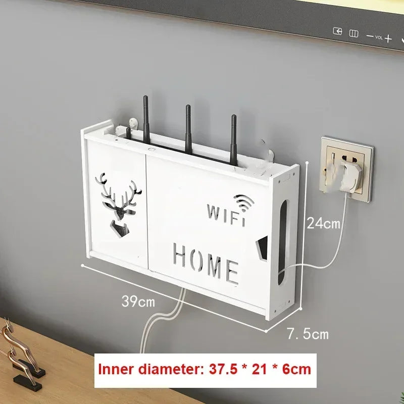 Large Wireless Wifi Router Shelf Storage Boxes Cable Power Plus Wire Bracket Wood-Plastic Wall Hanging Plug Board DIY Home Decor
