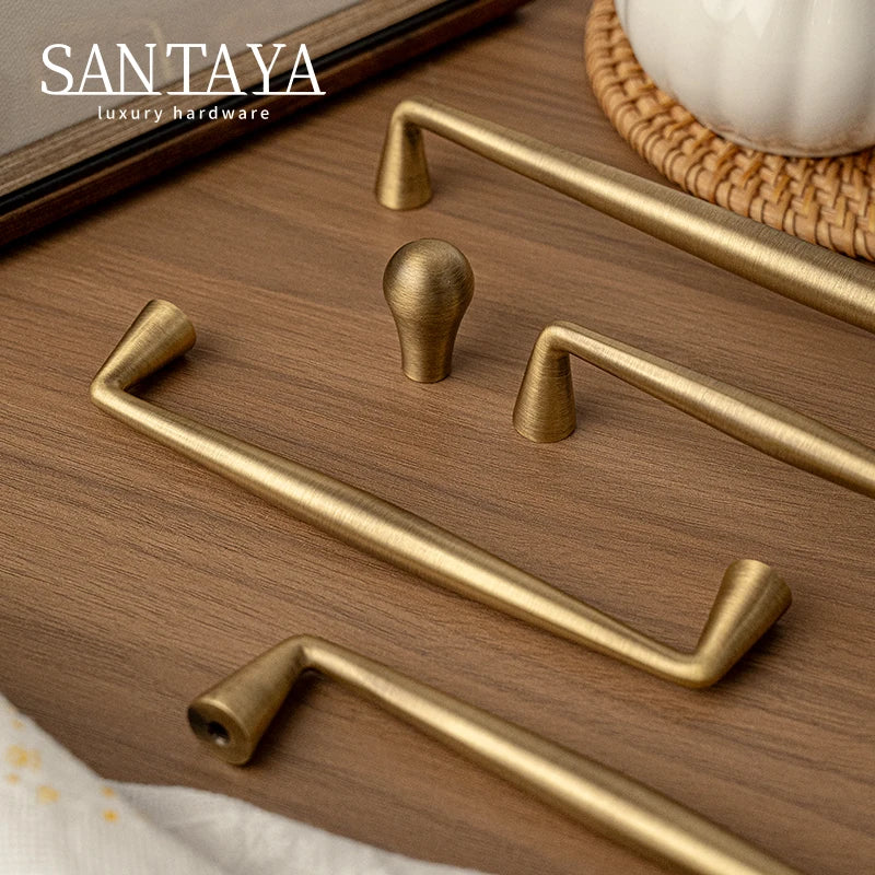 Santaya Solid Antique Brass Handle Kitchen Cabinet Pull Wardrobe Drawer Knob Furniture Hardware Long