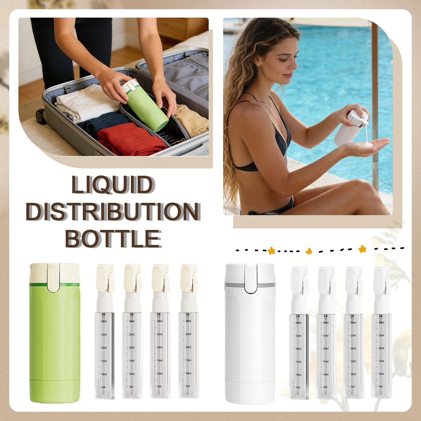 4-in-1 Travel Toiletries Bottle - Refillable, Leak-proof, Portable Travel Split Bottle, Emulsion Dispenser Bottle, Practical