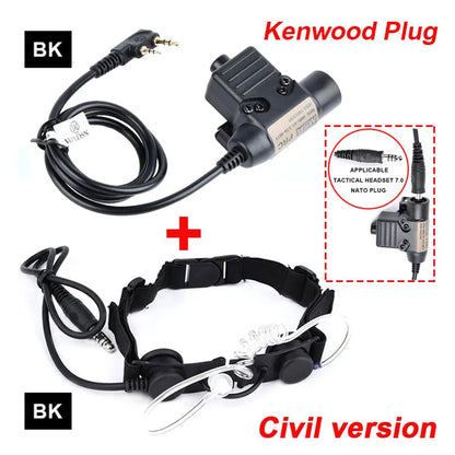 WADSN Airsoft Tactical Throat Microphone Headset Neck Laryngeal Military Earphone U94 PTT Fit Kenwood BaoFeng UV-5R UV-5X UV-82