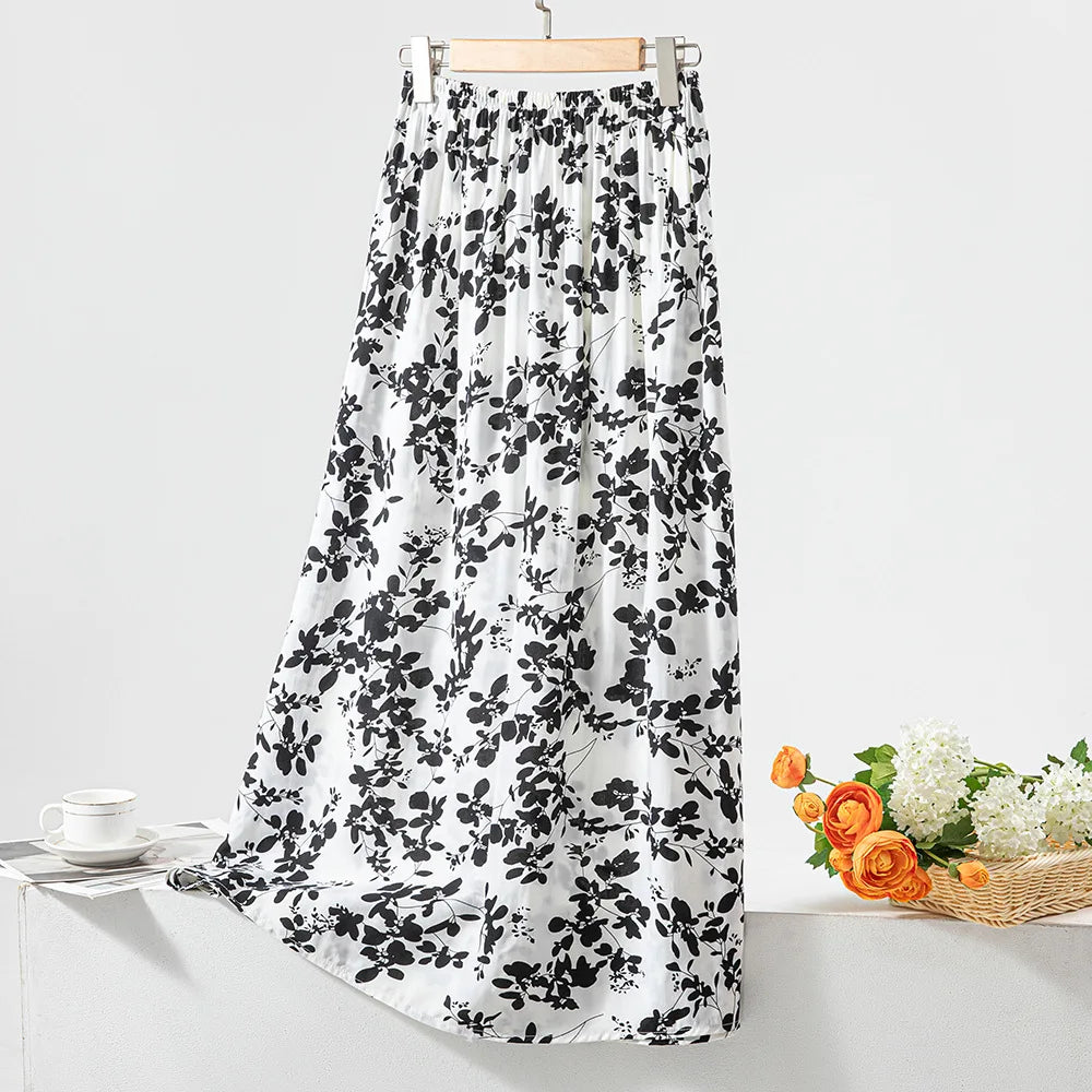 New 2024 Elegant Women Tulle Skirt Korean Fashion Boho Floral A Line Ladies Pleated Skirt Summer Chic High Waist Party Vestidos