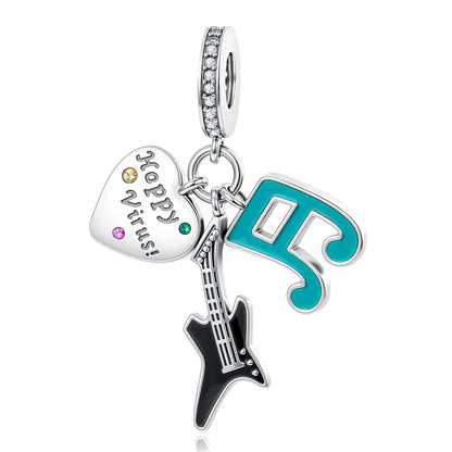 Guitar Microphone Music 925 Sterling Silver Charm Pendant Suitable Fit Original Bracelet Necklace keychain Jewelry Accessories