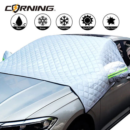Car Windshield Cover Front Windscreen Sunshade Half Cover Car Exterior Snow Shield Cover Vehicles Protective Shade for Sedan SUV