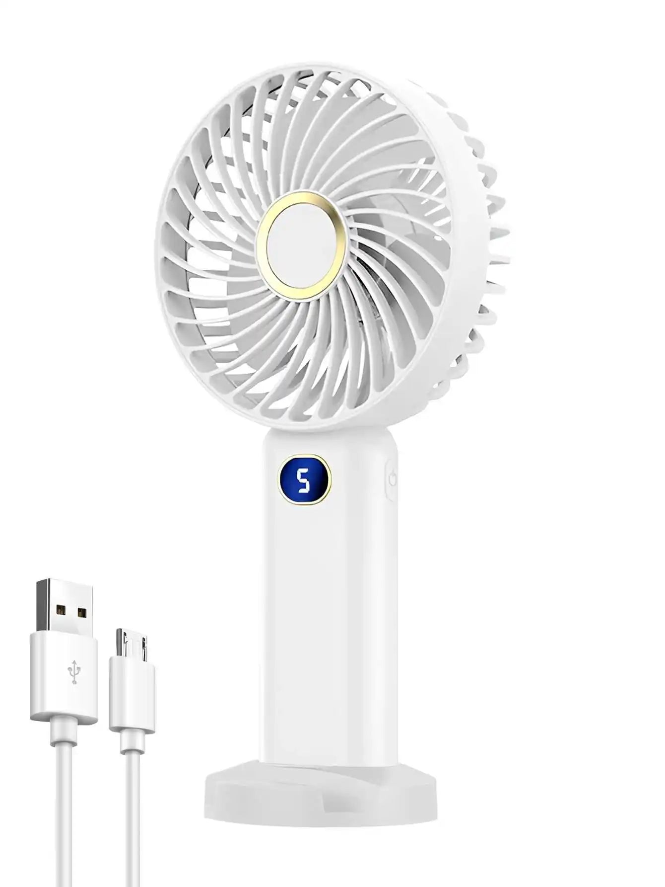 Portable Handheld Fan USB Rechargeable Mini Fan Digital Display 5-Speed Adjustment Suitable For Travel Outdoor Office Home