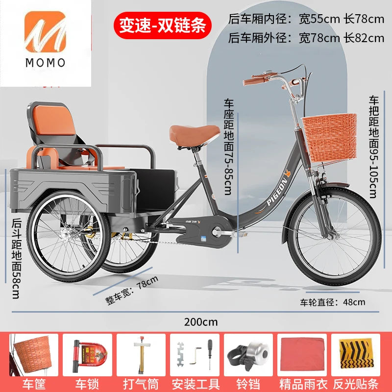 Tricycles for elderly people, pedals, pedals, variable speed bicycles for elderly people, rickshaws for transportation,