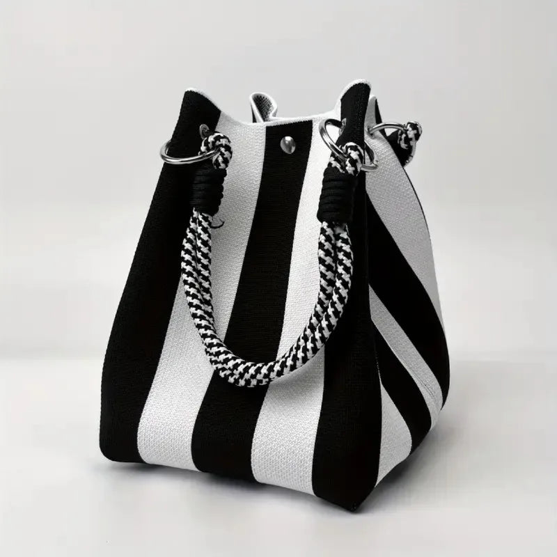 Trendy Woven Bucket Bag for Women, Korean Fashion Knitted Handheld Shoulder Bag, Lightweight Tote for Vacation Shopping Travel